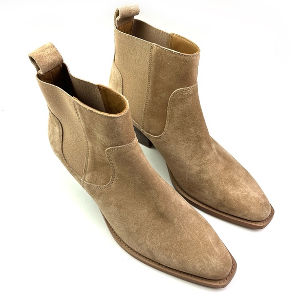 New Everlane The Western Boot Tan Suede Square Toe Block Heel size 9.5 - Picture 2 of 9